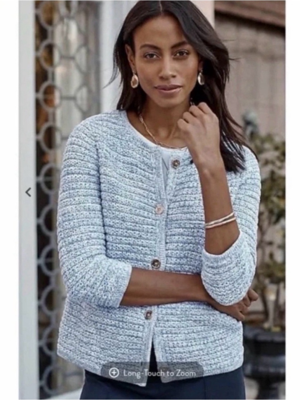 J. Jill Light Blue Textured Button-Front Cardigan